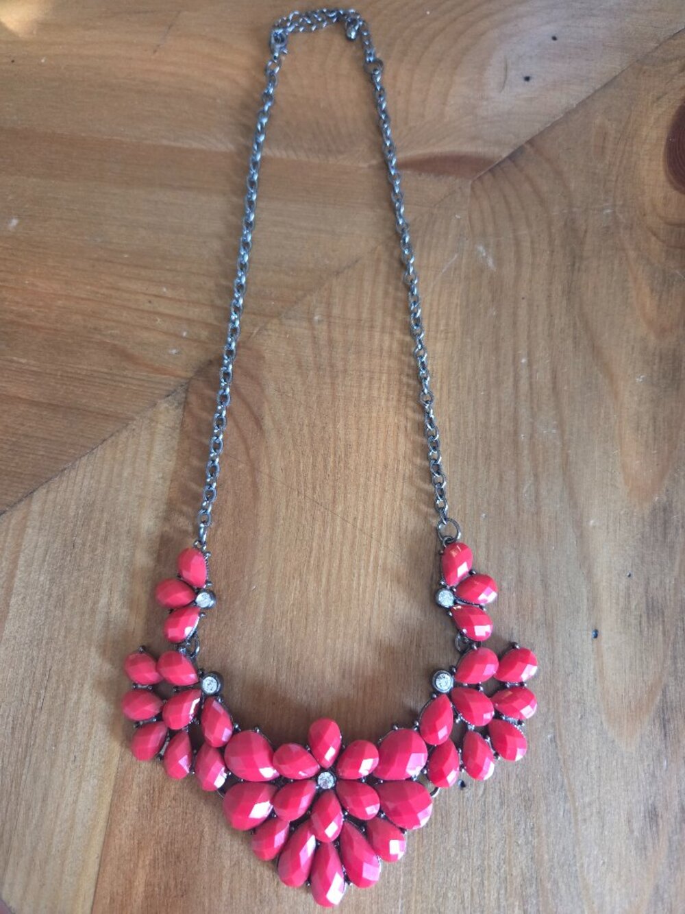 Red Faceted Floral Statement Necklace